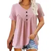 Camiseta Casual Versátil Confortável com Design de Botão Estilo Europeu e Americano, Franja Curta da Moda Simples, Venda por Atacado