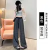 Pantalones de cuadros retro americanos de pierna ancha para mujer, nuevo estilo primavera y otoño 2025, de cintura alta, holgados, de pierna recta, casuales, hasta el suelo