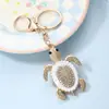 Llavero de Metal de Tortuga de Larga Vida Incrustado de Diamantes con Temática Oceánica, Lindo Colgante de Mochila de Pareja de Tortuguitas