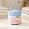 Bolsa de Cosméticos a Cuadros de Color Bloque Coreana Simple Personalizada, Estilo Lindo Portátil para Viaje Acolchada Portátil de Almacenamiento Bolsa de Artículos de Tocador