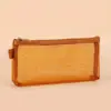 Bolsa de Papelaria com Zíper Transparente de Malha de Nylon para Estudantes, Bolsa de Armazenamento Estéreo de Grande Capacidade A6 para Lápis