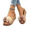 26 Sandalias de Cuña Gruesa con Estampado Floral, Estilo Europeo y Americano, Tallas Grandes, para Mujer, de Verano, con Punta Abierta, Slip-On, Zapatos Perezosos