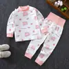 Conjunto de Pantalones de Cintura Alta para Niños que Protegen el Vientre, Estilo Primavera y Otoño, Ropa de Otoño para Bebés, Ropa Interior de Algodón Puro para Niñas, Pijama de Cuello Redondo para Niños