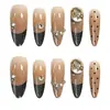 Arte de Uñas Portátil con Cristales Blancos Potenciadores, Ojo de Gato 3D Color Albaricoque Frío Tachonado de Diamantes, Uñas Portátiles de Estilo Largo de Alta Gama, 30 Piezas