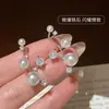 Brincos assimétricos de agulha de prata 999 com diamante e pérola para mulheres, luxo leve, alta qualidade, extremamente bonitos, únicos e charmosos