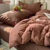 Conjunto de Quatro Peças em Algodão Puro Tingido em Fio Algodão Lavado Xadrez Estilo Simples Ins Algodão Puro Roupa de Cama para Dormitório Estudantil Capa de Edredom Lençol Lençol com Elástico