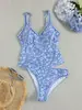 Bestseller Transfronterizo 2026: Traje de Baño de Dos Piezas Azul y Blanco Porcelana Estampado Floral Fresco Sin Tirantes Push-Up Sexy Estilo Tank Ajustado