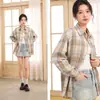 Camisas de Cuadros Nuevas Seleccionadas Cuidadosamente para Primavera y Verano para Mujer, Camisas de Manga Larga Retro Estilo Coreano de Corte Holgado, Tops Casuales Versátiles