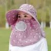 Chapéu de Sol de Verão Feminino Protetor Solar Xale Cobertor de Rosto Cobertor de Rosto para Montaria Chapéu de Aba Larga Máscara Chapéu de Colher Chá Cereja Pequena Dobrável