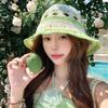 Sombrero de paja tejido con recortes y bloques de color francés para mujer, ideal para vacaciones en la playa, con protección solar y ala ancha, ideal para pescador.