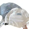 Camada Base Infantil Muno Outono Algodão Puro Roupa Infantil Meninos Estilo Coreano Versátil Estampada Camiseta de Manga Longa Bebê Top Soltinho