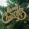 Novos Enfeites de Natal em Forma de Gancho com Letras Inglesas, Etiquetas de Letras com Pó Dourado, Suprimentos para Decoração de Árvore de Natal