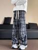Calça Casual Xadrez Retrô Estilo Americano Oversize Dape Reta Moda Outono Masculina Marca Calça de Perna Larga Solta