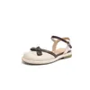 Sandalias Cuadradas Peep-Toe con Lazo Color-Block Estilo Francés Zapatos Planos Mary Jane de Princesa Tallas 33-43 Exportación