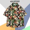 Camisa de Manga Curta Estampada Havaiana Masculina Verão Viagem Litoral Férias Praia Camisa Masculina Solta Top Fantasia