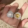 Anillo Abierto de Flor de Perla de Circonita, Anillo de Dedo Índice con Diseño de Nicho, Joyería de Mano Simple y de Moda para Mujeres