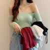 Suéter Sexy Estilo Novo Japonês e Coreano Transfronteiriço com Alças Finas, Caimento Ajustado, Design Curto, Ombro a Ombro, Gola Halter, Blusa de Tricô de Manga Longa