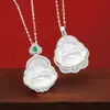 Collar de Plata de Ley S925 Buda Maitreya Calcedonia de Hielo Nuevo Estilo Chino Tendencia Nacional Colgante de Buda Cara Sonriente Collar de Zirconia de Alta Gama