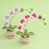 Orquídea Mariposa de Ganchillo Terminada Transfronteriza en Maceta, Adornos Florales de Escritorio Tejidos a Mano con Hilo, Ramos de Flores Tejidos al por Mayor