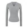 Atacado de Roupas Femininas Transfronteiriças 2025 Início de Outono Novo Estilo Europeu e Americano Decote em V Top Tricotado Slim Camisa de Base de Manga Longa