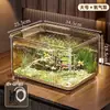 Aquário para iniciantes, anti-queda, para uso doméstico na sala de estar, para peixinhos dourados e tartarugas pequenas, caixa de armazenamento transparente, aquário ecológico retangular pequeno de mesa
