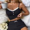 Nuevo Conjunto de Pijama con Estampado de Pestañas Europeo y Americano de Comercio Exterior Transfronterizo Camisola de Cuello en V y Shorts Pijama para Mujer Transfronterizo