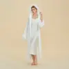 Estilo Europeu e Americano Camisola Feminina Personalizada, Camisola de Dormir, Roupão Longo com Capuz, Conjunto de Roupão de Banho Luxuoso e Sexy para Primavera e Verão