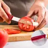 Faca Ocidental de Aço Inoxidável Mais Vendida Transfronteiriça para Pão, Bife e Culinária Ocidental, Faca de Frutas de Plástico Vermelho Tomate Amazon