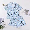 Comércio transfronteiriço novo pijama feminino estampado gola virada para baixo manga curta shorts roupa de casa europeia e americana pijama feminino