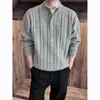 Suéter Masculino de Tricô com Gola Henley Outono Inverno Estilo Old Money Casual Peça de Tricô de Alta Qualidade Jaqueta