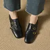 Zapatos de Cuero de Oveja Brogue Hueco Retro Británico 2026 Primavera Tacón Bajo Cuadrado Piel Genuina Corte Profundo Zapatos de Una Sola Pieza para Mujer