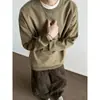 Moletom Masculino Primavera e Outono Novo Estilo Hong Kong Tendência Jovem Casual Pulôver Cor Lisa Gola Redonda Manga Longa Camiseta Camisa Base
