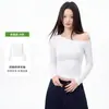 Camiseta de manga larga de estilo coreano para otoño e invierno, hombros descubiertos, estilo suave, corte ajustado, ceñida a la cintura, camiseta básica elegante, top suave y cómodo