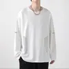 [Esencial de Otoño] Camiseta de Manga Larga con Cuello Redondo, Color Sólido Versátil de Corte Holgado para Hombre, Top Informal de Marca de Moda para Otoño