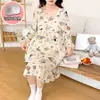 Sueño de Luna_Pijama para mujer, primavera y otoño, talla grande, manga larga, con copas en el pecho, estilo coreano, diseño lindo estampado