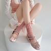 Conjunto de Meias Empilhadas com Laço Feminino Primavera e Verão Cano Médio Estilo Ballet Renda Auricularia Lolita Longa Cor Sólida Y2K Capa de Perna