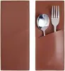 Conjunto de faca e garfo de 2 peças em couro PU preto estilo vintage, bolsa de armazenamento de talheres estilo ocidental, decoração para cozinha e mesa de jantar