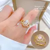 [Galvanoplastia de ouro real] Design Europeu e Americano ins Wind Geometry Diamond Ball Ring Anel Aberto de Vento Frio para Mulheres