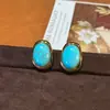Brincos Exquisitos Versáteis Franceses Turquesa Roxo Oval 18K Design de Nicho Exquisito Luxo Acessível High-End