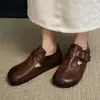 Zapatos Birkenn vintage desgastados de suela gruesa de cuero suave para mujer, nuevos mocasines casuales Birkenn para exteriores con hebilla de cinturón