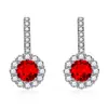 Novos brincos de pino longos elegantes com diamantes coloridos redondos completos, luxuosos, cor banho de platina, tesouro, brincos de pino de Zircônia anel