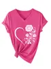 Amazon Wish loja independente moda casual elegante feminina coração rosa gola V manga curta camiseta comércio exterior transfronteiriço