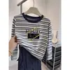 Camiseta de manga larga de algodón puro de alta gama para mujer, top a rayas adelgazante, versátil y rejuvenecedor, camiseta básica casual estilo coreano