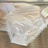 Carta de amor da lua de neblina ~ Roupa íntima de cetim francesa de luxo leve, calcinha de cintura média feminina sexy de renda e algodão, virilha confortável