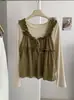 Conjunto de dos piezas KEKEZOON: top de tirantes con volantes y espalda cruzada, combinado con una camiseta de manga larga y cuello redondo, venta al por mayor 9095