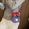 Linda bolsa de mezclilla con lazo de dibujos animados, nuevo diseño de gato bordado de moda, mini bolso cruzado, monedero para niños