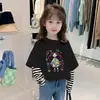 Camiseta de Manga Larga para Niña, Algodón Puro, Estilo Primavera y Otoño, Ropa Interior Falsa de Dos Piezas para Niños, Top de Otoño, Camiseta Básica para Niña, Camiseta de Rayas