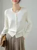 Cárdigan de punto de lana negro con cuello redondo y manga larga para mujer, diseño otoñal, ceñido a la cintura, top elegante, prenda exterior petite