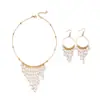 Conjunto de Dos Piezas de Collar y Pendientes Europeos y Americanos Exagerados con Borla de Perlas Doradas, Accesorios para Novia, Dama de Honor, Cena de Boda