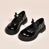 Sapatos de Performance, Sapatos de Campus, Sapatos de Princesa com Laço, Sapatos de Couro Pretos, Sapatos Individuais Macios para Primavera e Outono, Sapatos de Couro para Meninas de Crianças Médias e Grandes